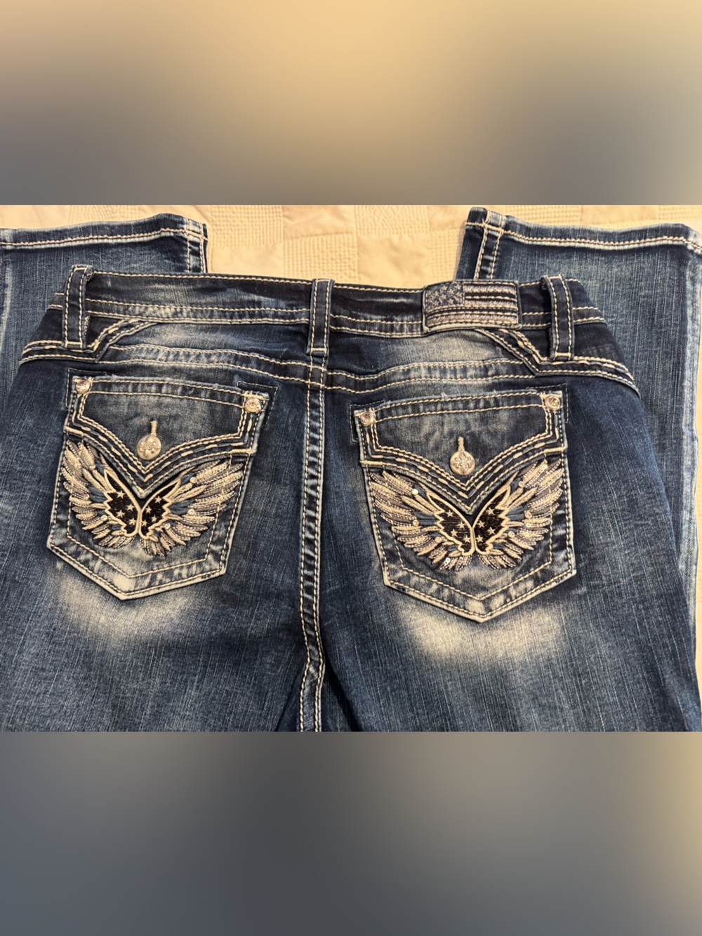 Miss Me Dark Blue Wing Embroidered Bootcut Jeans - Picture 3 of 7
